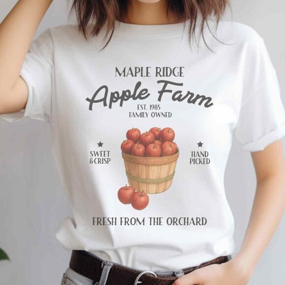 Farmers Market Apple Graphic Tee Vintage Style Autumn Season Sweater Weather Tee - Picture 1 of 4